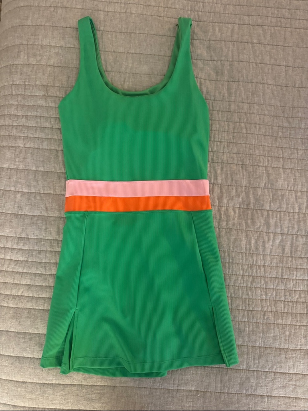 Beach Riot Green Tank Tennis Dress with Pink and Orange Waistband